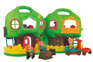 Domeček s medvídky plast 16ks s doplňky v krabici 63x33x13cm