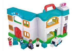Domeček nemocnice s doplňky plast 12ks v krabici 64x33x12cm