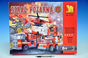 Stavebnice Dromader Hasiči Auto+Vrtulník+Stanice 21901 697ks v krabici 49x38x7cm