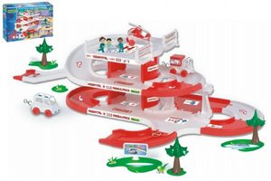 Garáž + dráha Kid Cars 3D Nemocnice plast 4,8m v krabici 59x40x15cm 12m+ Wader